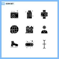 Group of 9 Modern Solid Glyphs Set for worldwide money camera global photo Editable Vector Design Elements