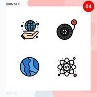 Pack of 4 Modern Filledline Flat Colors Signs and Symbols for Web Print Media such as business map management wheel geography Editable Vector Design Elements