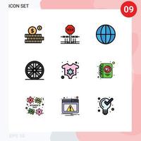 Pictogram Set of 9 Simple Filledline Flat Colors of heart newborn earth clothes wheel Editable Vector Design Elements