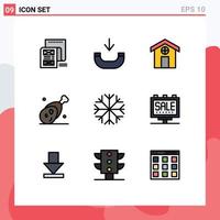 Set of 9 Modern UI Icons Symbols Signs for snowflake thanksgiving city meat gammon Editable Vector Design Elements