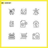 9 Universal Outlines Set for Web and Mobile Applications graduation bottle iot eye maskara Editable Vector Design Elements