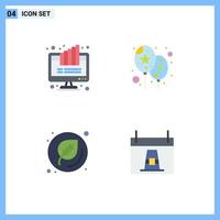 Modern Set of 4 Flat Icons Pictograph of graph leaf monitor event calendar Editable Vector Design Elements