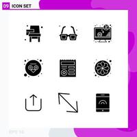 Set of 9 Modern UI Icons Symbols Signs for wisdom knowledge romance screen money Editable Vector Design Elements