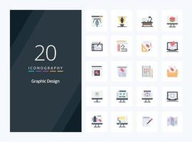 20 Graphic Design Flat Color icon for presentation vector