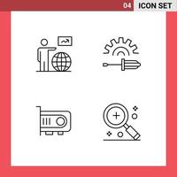 Set of 4 Modern UI Icons Symbols Signs for man computer arrow driver technology Editable Vector Design Elements