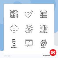 9 Thematic Vector Outlines and Editable Symbols of creative idea idea present business place Editable Vector Design Elements