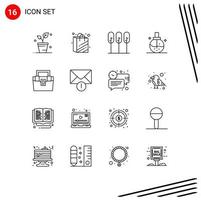 User Interface Pack of 16 Basic Outlines of box perfume tree health care Editable Vector Design Elements