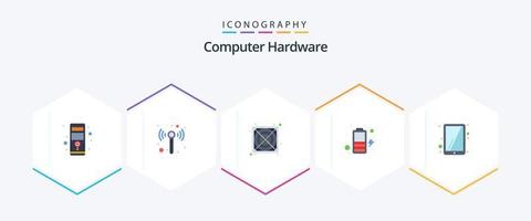 Paquete de 25 íconos planos de hardware de computadora que incluye . pantalla táctil. poder. tableta. poder vector