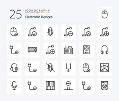 Devices 25 Line icon pack including hardware. cord. computers. computers. microphone vector