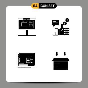 Pack of 4 Modern Solid Glyphs Signs and Symbols for Web Print Media such as board twitter advertising social mac Editable Vector Design Elements