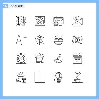 16 Universal Outline Signs Symbols of font email gear close block Editable Vector Design Elements