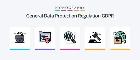 La línea gdpr llenó el paquete de 5 iconos, incluida la carpeta. vigilancia. carpeta segura. gdpr. diseño de iconos creativos vector