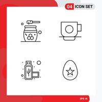 4 Creative Icons Modern Signs and Symbols of beauty connection honey coffee usb Editable Vector Design Elements