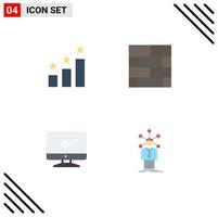 Set of 4 Vector Flat Icons on Grid for achievement device bricks layout strategy pc Editable Vector Design Elements
