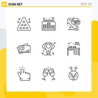 Group of 9 Outlines Signs and Symbols for business egg music passport support Editable Vector Design Elements