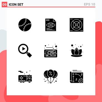 9 Universal Solid Glyph Signs Symbols of tablet inbox fan email search Editable Vector Design Elements