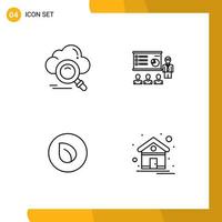 4 Universal Line Signs Symbols of cloud marketing online analytics statistics Editable Vector Design Elements