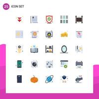 Mobile Interface Flat Color Set of 25 Pictograms of control security security garden layout Editable Vector Design Elements