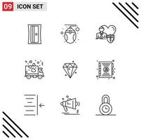 Modern Set of 9 Outlines and symbols such as crystal party family transport delivery Editable Vector Design Elements