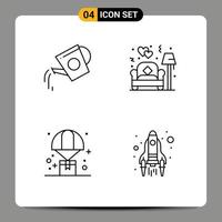 4 Universal Line Signs Symbols of water tank balloon tank lamp logistic Editable Vector Design Elements