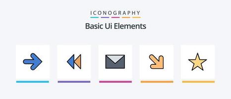 la línea de elementos básicos de la interfaz de usuario llenó el paquete de 5 íconos, incluido arriba. mundo. flecha. alfiler. mapa. diseño de iconos creativos vector