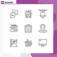 Group of 9 Modern Outlines Set for checklist media player furniture hands director Editable Vector Design Elements