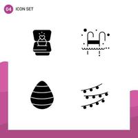 Pictogram Set of 4 Simple Solid Glyphs of ring easter wedding swim nature Editable Vector Design Elements