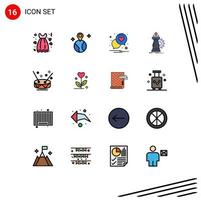 Pack of 16 Modern Flat Color Filled Lines Signs and Symbols for Web Print Media such as drum knight chat horse strategy Editable Creative Vector Design Elements