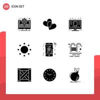 Universal Icon Symbols Group of 9 Modern Solid Glyphs of online symbols management symbolism commitment Editable Vector Design Elements