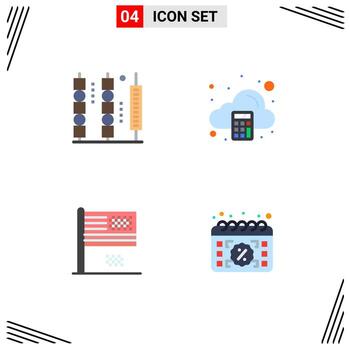 Set of 4 Vector Flat Icons on Grid for drinks american dream meat arithmetic decline Editable Vector Design Elements