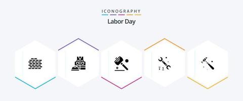paquete de iconos de 25 glifos del día del trabajo que incluye. opciones labor. llave inglesa . herramientas vector