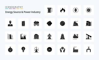 paquete de iconos de glifos sólidos de 25 fuentes de energía e industria de energía vector