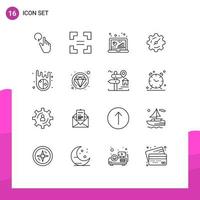 Modern Set of 16 Outlines and symbols such as meteor asteroids analytic timer gear Editable Vector Design Elements