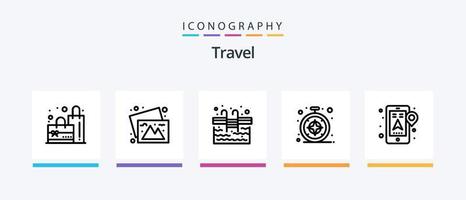 Travel Line 5 Icon Pack Including plain. infrastructure. suitcase. district. business. Creative Icons Design