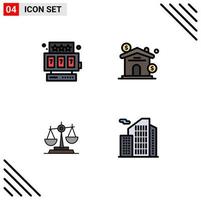 Filledline Flat Color Pack of 4 Universal Symbols of slot machine judge asset real law Editable Vector Design Elements