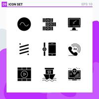 Stock Vector Icon Pack of 9 Line Signs and Symbols for smart watch cryptocurrency device currency coin Editable Vector Design Elements