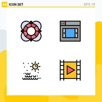 Set of 4 Vector Filledline Flat Colors on Grid for essentials sun outline design sunset Editable Vector Design Elements