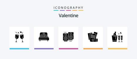 Valentine Glyph 5 Icon Pack Including love song. love. bed. day. valentine. Creative Icons Design vector