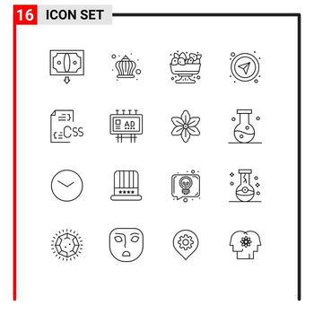 16 símbolos de signos de esquema universales de elementos de diseño de vector editables de interfaz de selección de bayas de usuario css