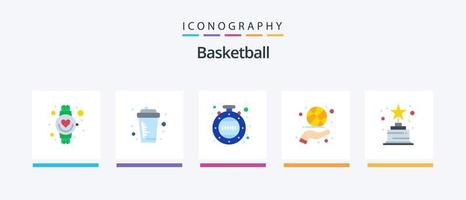 Basketball Flat 5 Icon Pack Including achievement. spin. sport. hand. basketball spinning. Creative Icons Design vector