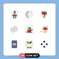 Mobile Interface Flat Color Set of 9 Pictograms of carriage tablet flower drugs medicine Editable Vector Design Elements