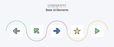 Basic Ui Elements Line Filled Flat 5 Icon Pack Including video. media. forward. control. star vector