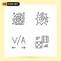 Set of 4 Vector Filledline Flat Colors on Grid for camera kerning lens aperture wheel dice Editable Vector Design Elements