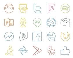 Paquete de 20 íconos de redes sociales que incluye aim firefox hangouts edge brightkite vector