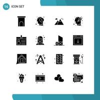 Set of 16 Modern UI Icons Symbols Signs for badge plug mountains mind head Editable Vector Design Elements