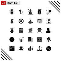 Pack of 25 Modern Solid Glyphs Signs and Symbols for Web Print Media such as star comet thermometer asteroid phone Editable Vector Design Elements