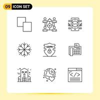 Outline Pack of 9 Universal Symbols of security gdpr development data snow Editable Vector Design Elements