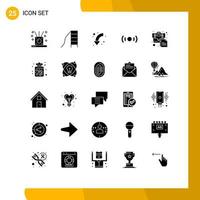 Mobile Interface Solid Glyph Set of 25 Pictograms of ux signal arrow essential down Editable Vector Design Elements