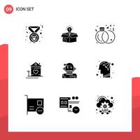 Group of 9 Solid Glyphs Signs and Symbols for hut family bulb house rings Editable Vector Design Elements