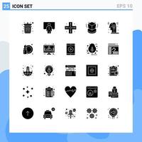 Group of 25 Solid Glyphs Signs and Symbols for man creative map design cube Editable Vector Design Elements